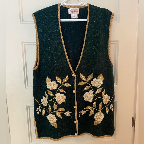 Jaclyn Smith Vintage button down festif cardigan without sleeve size L - Picture 1 of 15